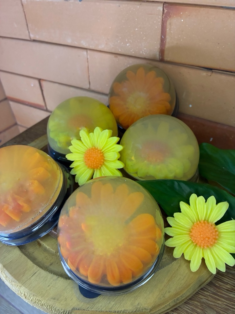 Coleção de sabonetes artesanais Terra e Flor com flores naturais incrustadas